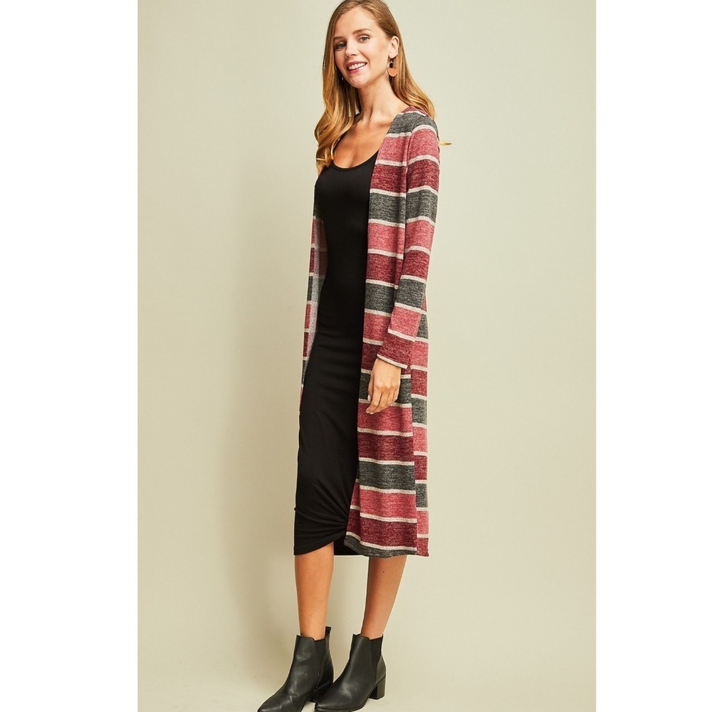✿❀ Pink Burgundy Striped Cardi ❀✿ - Picture 2 of 6